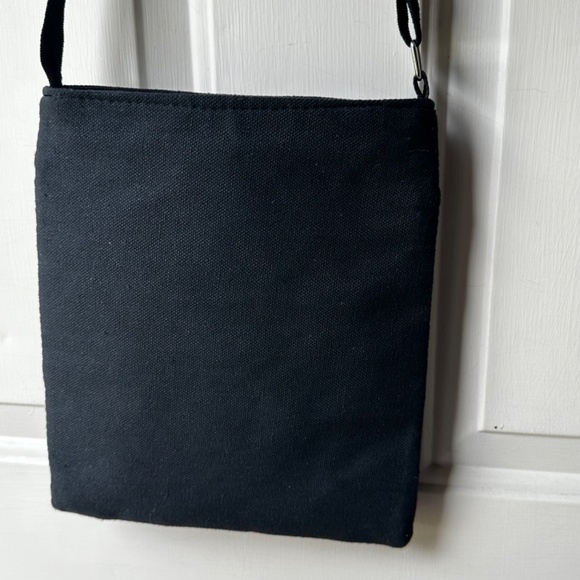 Dreams Black Canvas print Unicorn front adjustable strap Crossbody Bag. - Picture 2 of 12